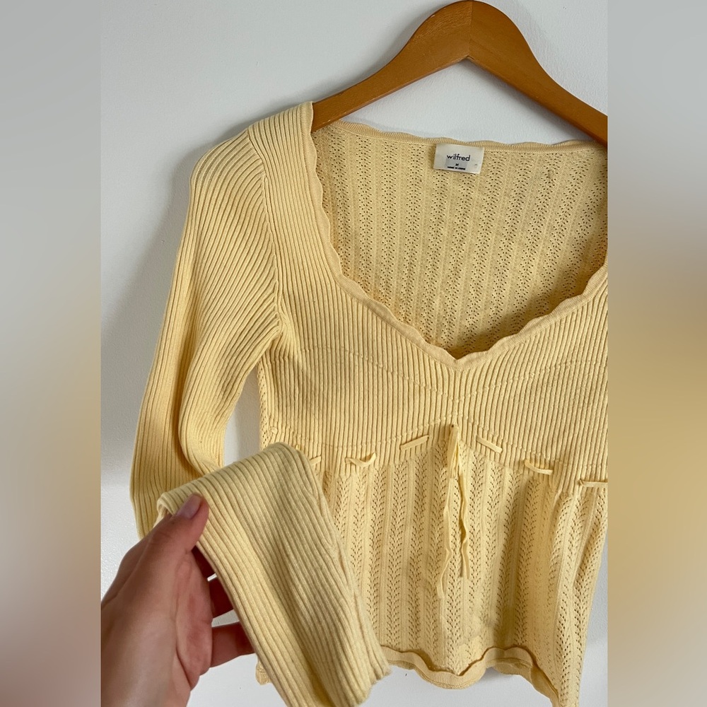 Aritzia Wilfred Butter Yellow Scalloped Knit Top